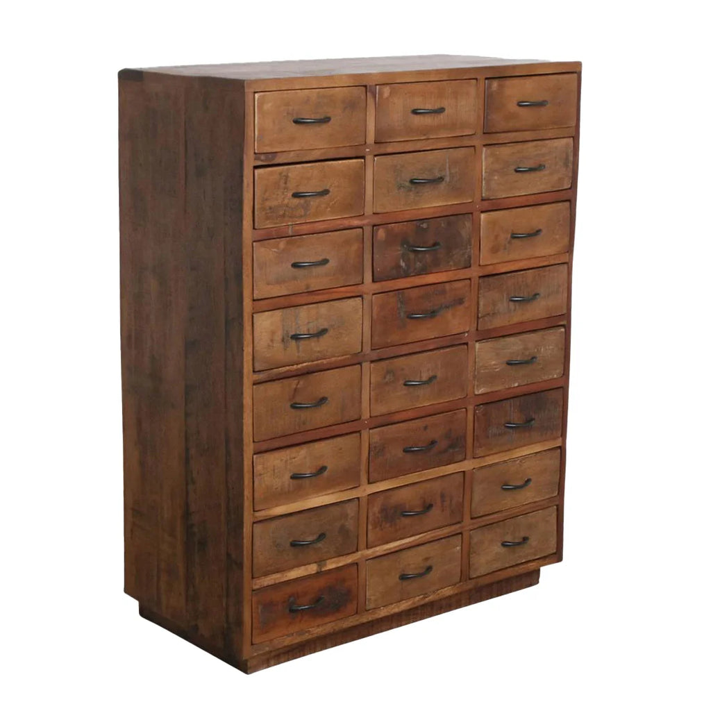 Commode apothicaire en bois recyclé brun à 24 tiroirs, 80x40 cm