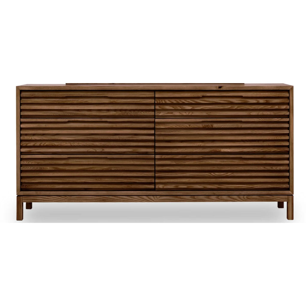 Commode en frêne massif roux lattes horizontales 173x46 cm
