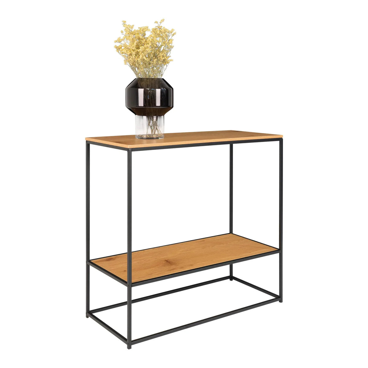 Console bois et métal noir avec 2 étagères – 80x36 cm