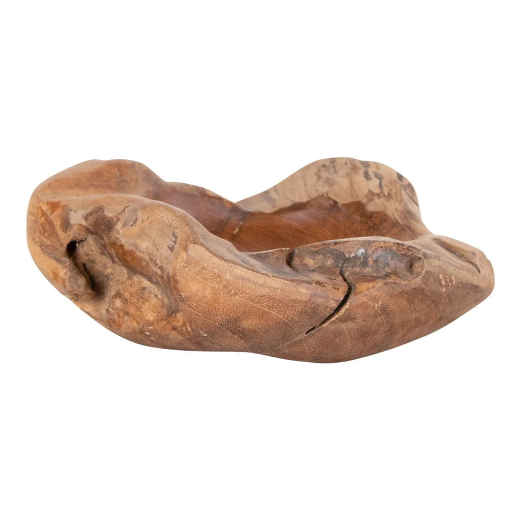 Coupe décorative en bois de teck sculpté, forme organique Ø20 cm
