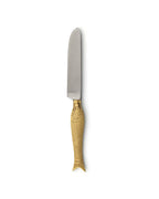 Couteau à tartiner en laiton doré avec manche poisson sculpté et lame en acier inoxydable