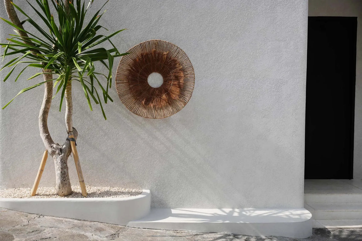 Décoration murale en feuilles de bananier et noix de coco, 90 cm, artisanale et naturelle