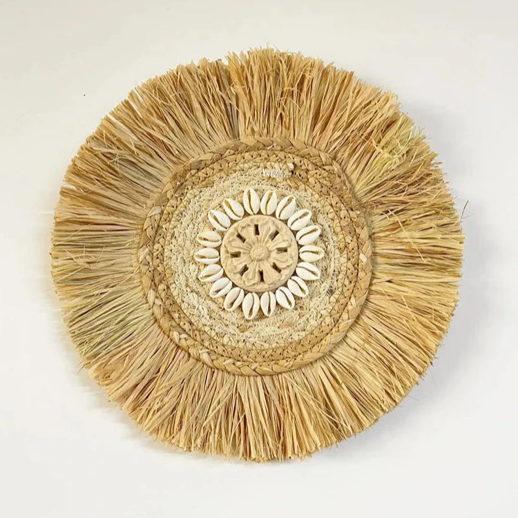 Décoration murale ronde en raphia naturel de 30 cm variante 2
