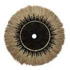 Panier rond noir en tressage avec frange en fibre naturelle pour décoration murale
