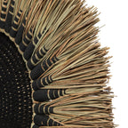 Décoration murale en raphia et macramé noir avec cercle tissé et frange naturelle 60 cm