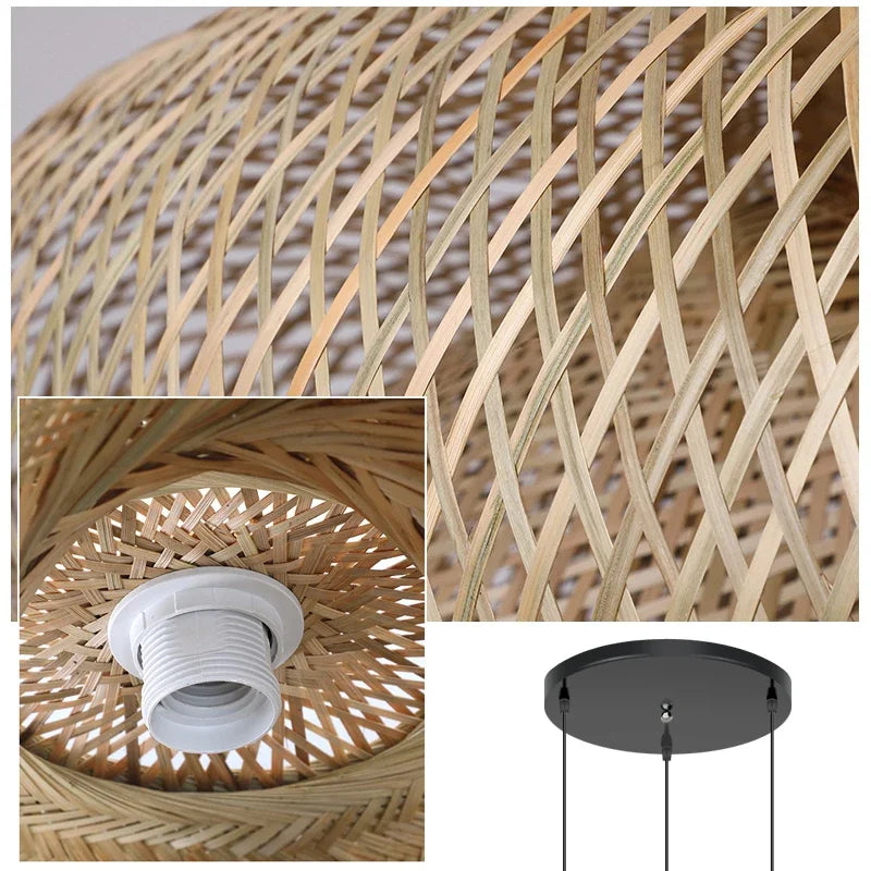 Détail du tissage en bambou de la suspension multiple