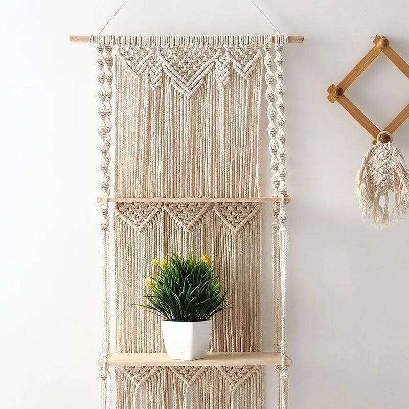 Étagère murale en macramé 3 étages zoom