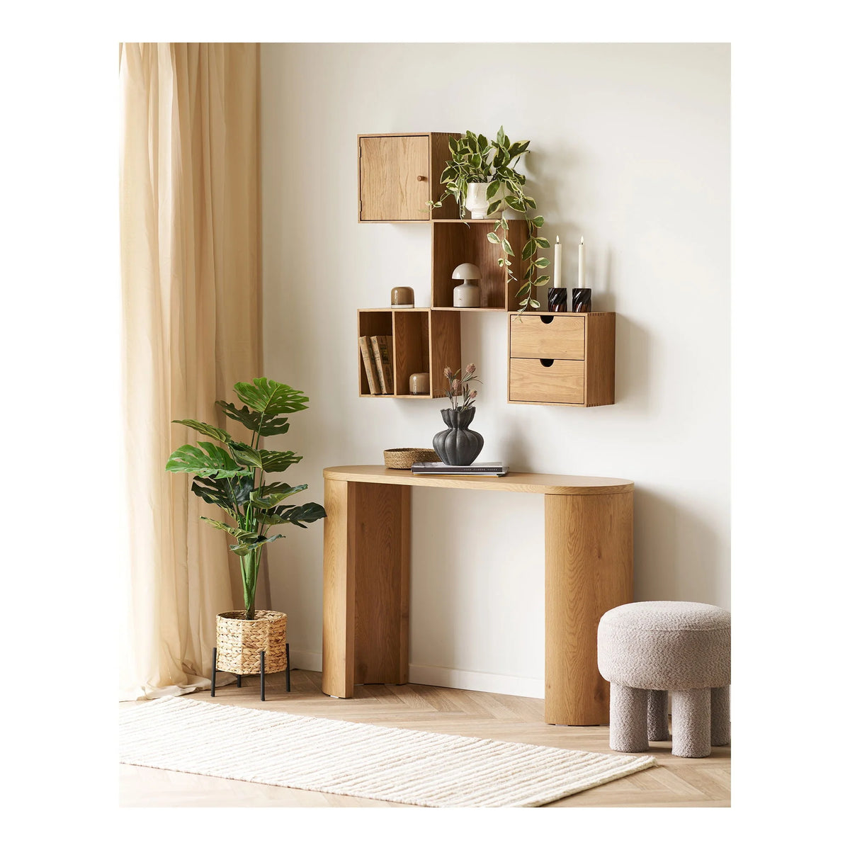Tablette murale en chêne clair modulaire, lot de 4, 30x18 cm