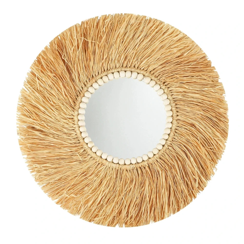 grand miroir en raphia naturel