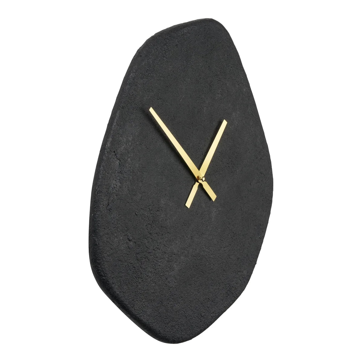 Horloge murale noire en ciment galet avec aiguilles dorées 38x45 cm
