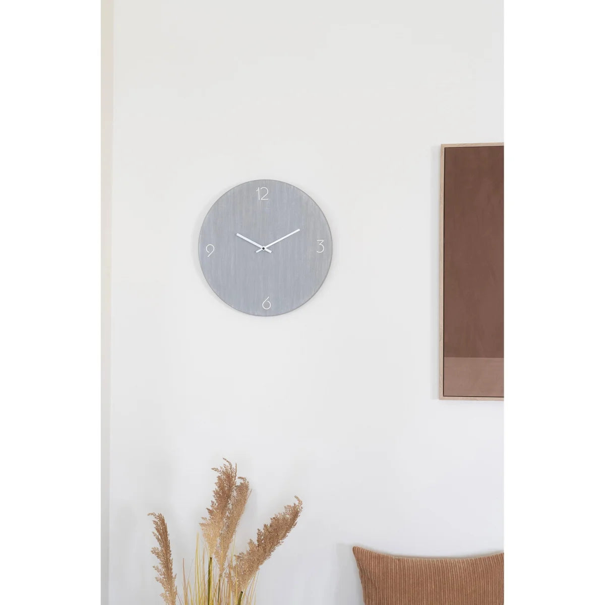 Horloge murale ronde grise en MDF clair, silencieuse, ø40 cm