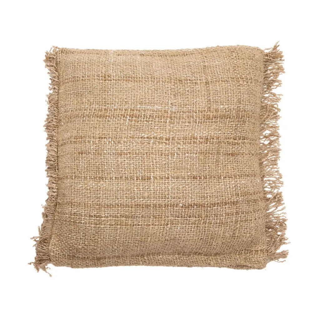 Housse de coussin en coton beige avec franges, texture rugueuse, 60x60 cm