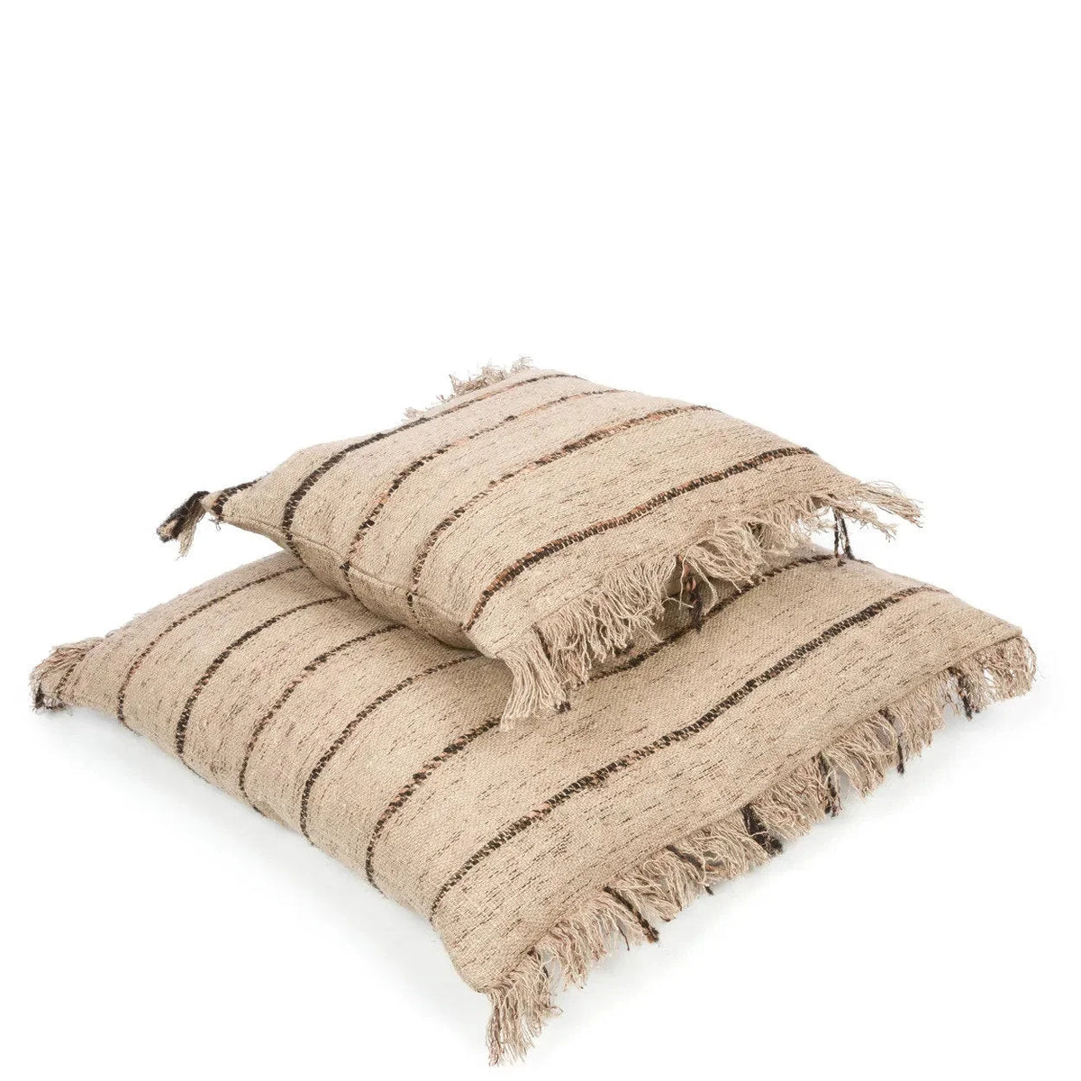 Housse de coussin en coton beige noir 40x40 cm avec deux oreillers à rayures et franges
