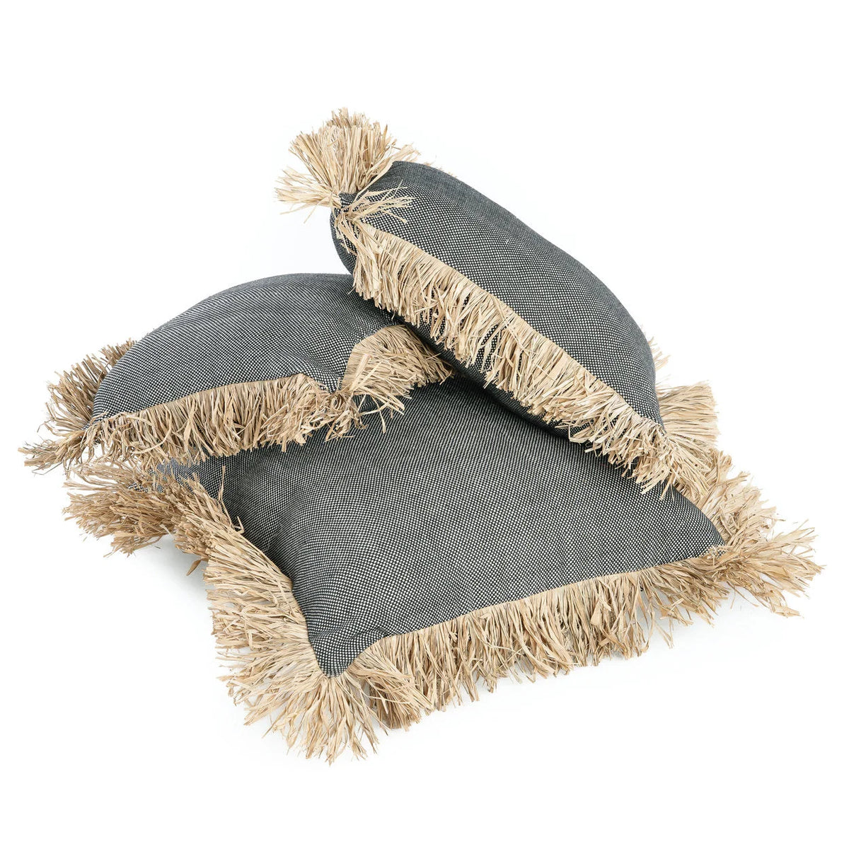 Housse de coussin coton et raphia noir naturel 30x50