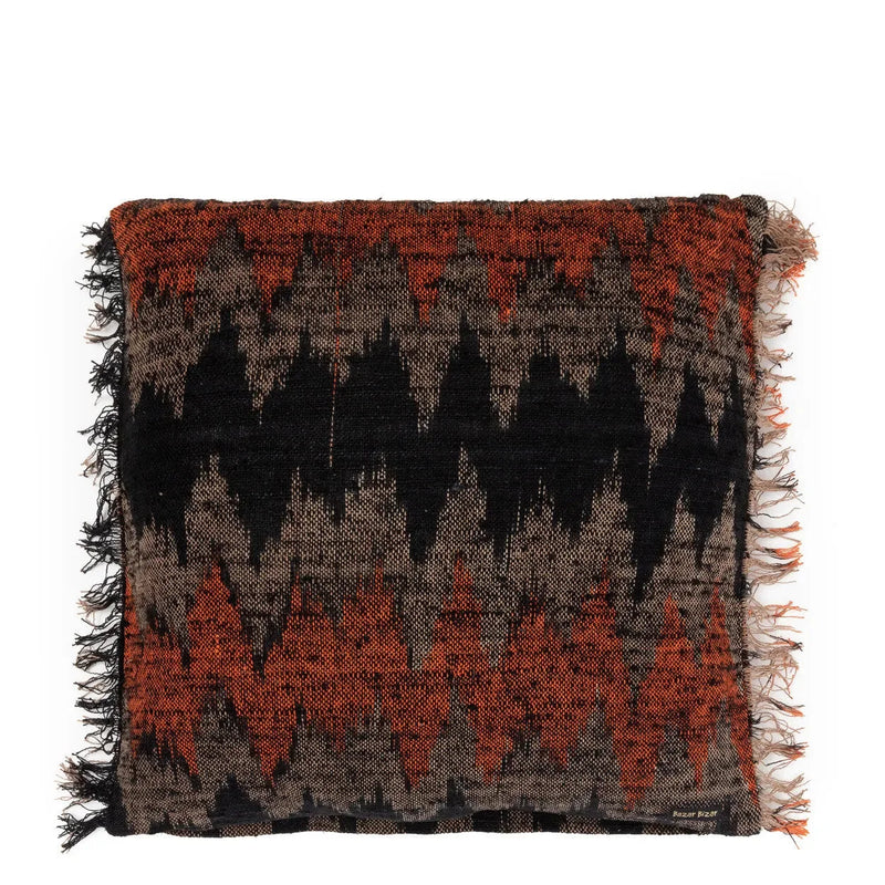 Housse de coussin en coton texturé noir et orange à motif ethnique – 60x60 cm