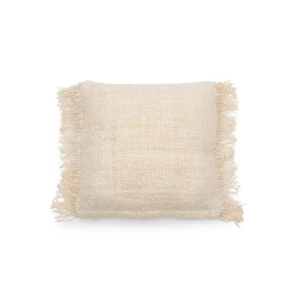Housse de coussin crème en coton avec franges 40x40 cm texturée