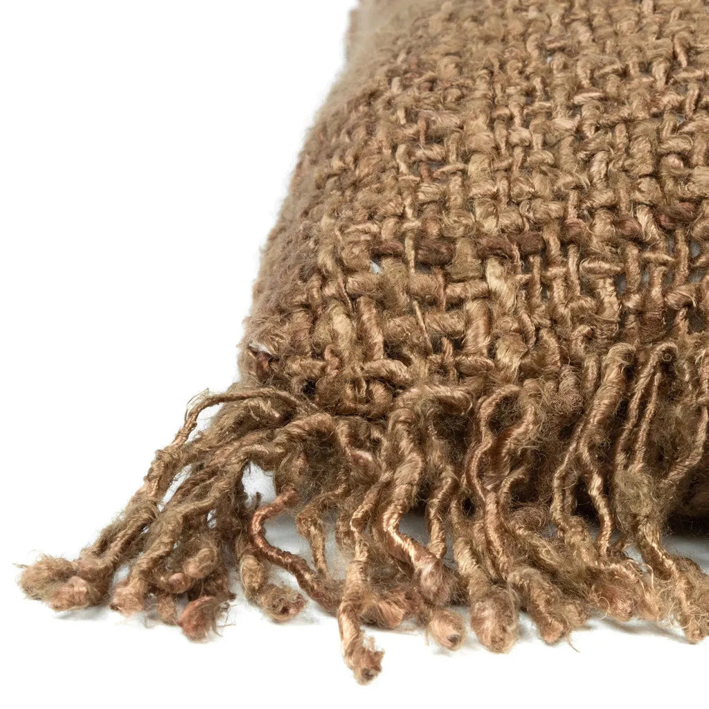 Housse de coussin marron en coton avec franges, 60x60 cm, coussin rustique et chaleureux