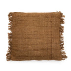 Coussin marron en coton avec franges, 60x60 cm, décoration élégante et chaleureuse