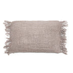 Coussin rectangulaire en coton gris perle avec franges et bordures frangées