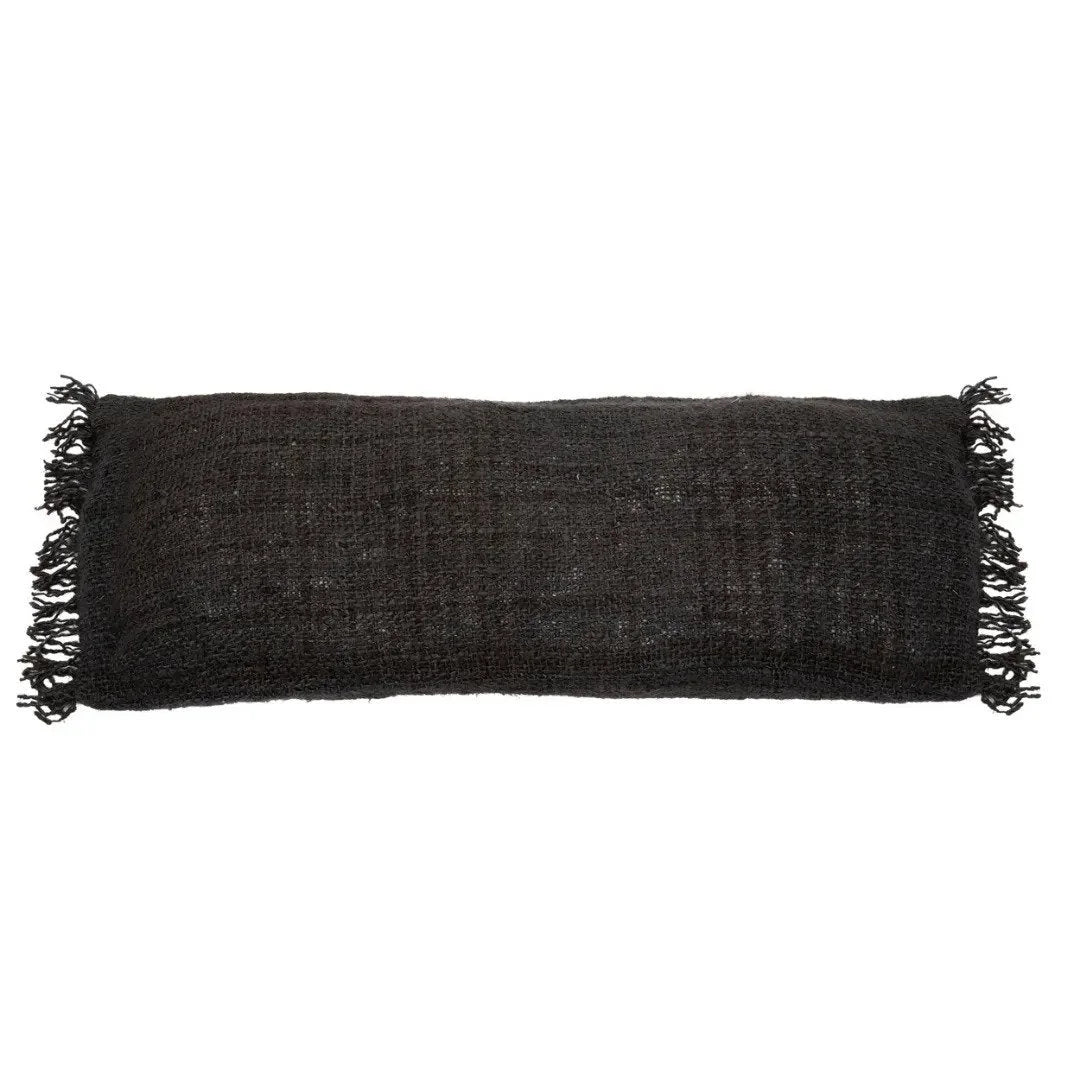 Housse de coussin rectangulaire noire texturée en coton, 35x100 cm