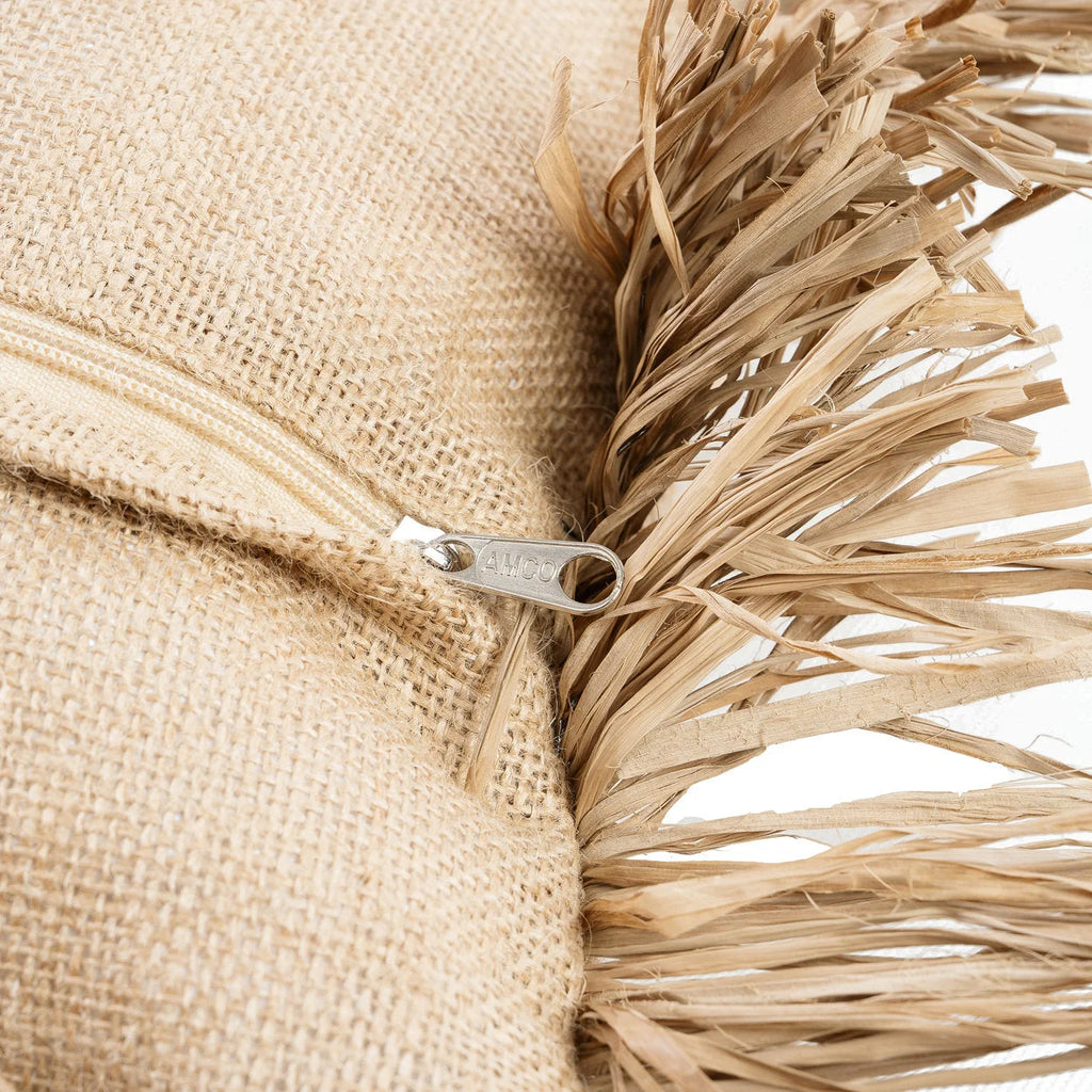 Housse de coussin rectangulaire en jute naturel avec franges décoratives