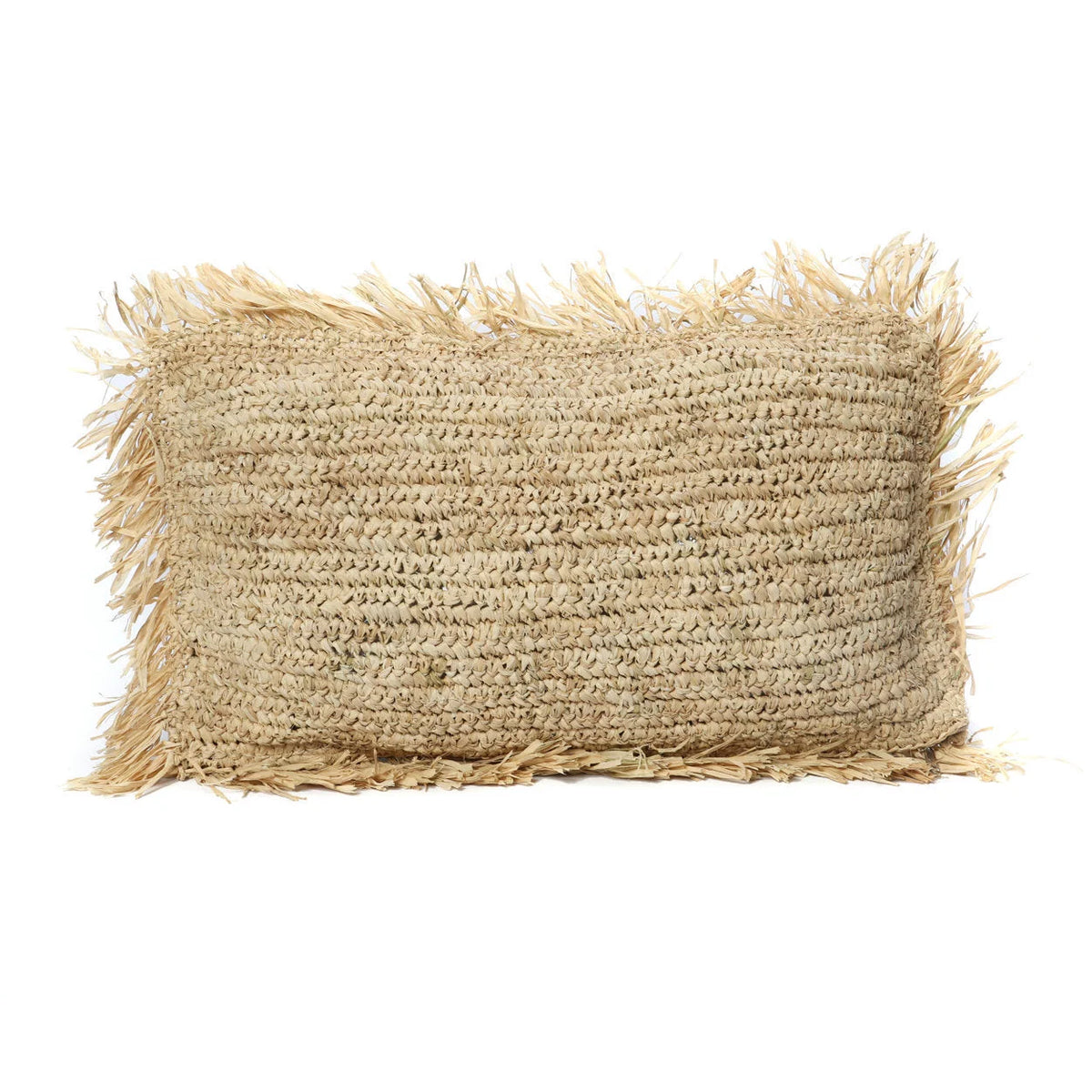 Housse de coussin rectangulaire en raphia naturel à franges avec bords effilochés