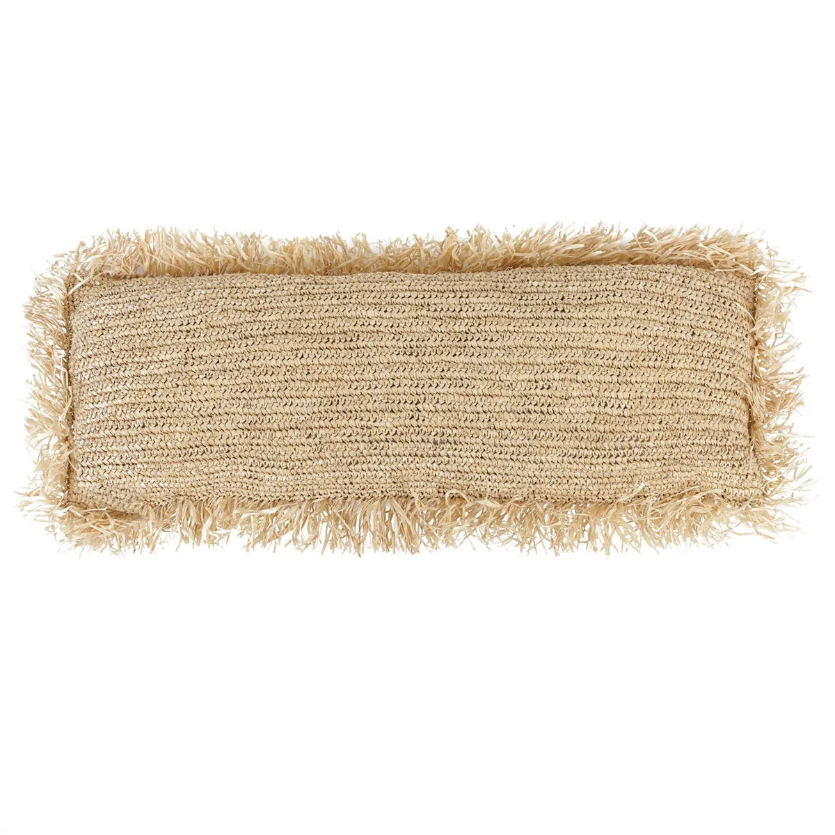 Coussin rectangulaire en raphia naturel avec franges, 35x100 cm