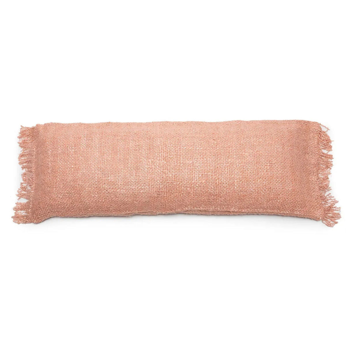 Coussin rectangulaire saumon en coton avec franges, 35x100 cm, décoration douce