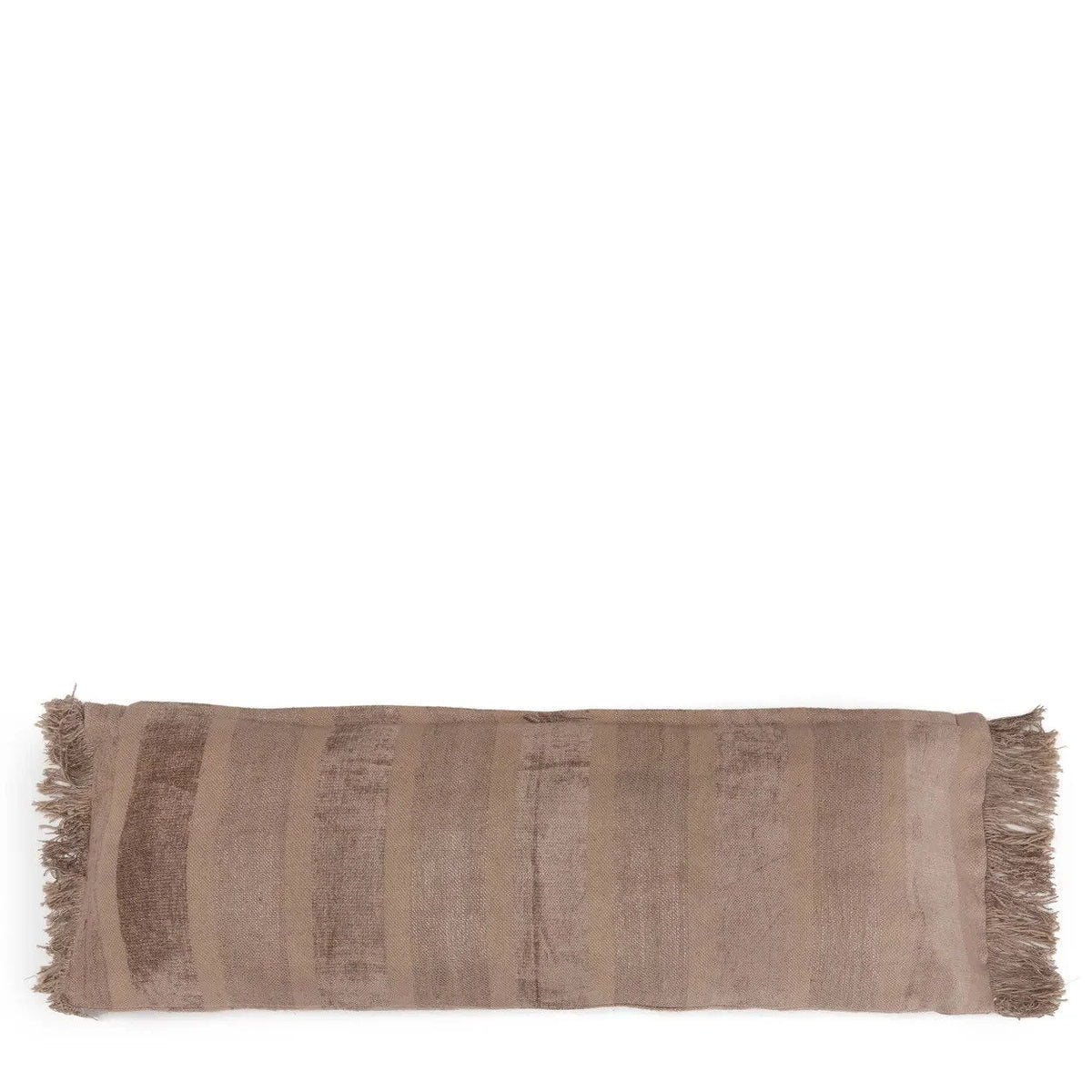 Housse de coussin en velours béton 100x35 cm rectangulaire avec franges et rayures verticales