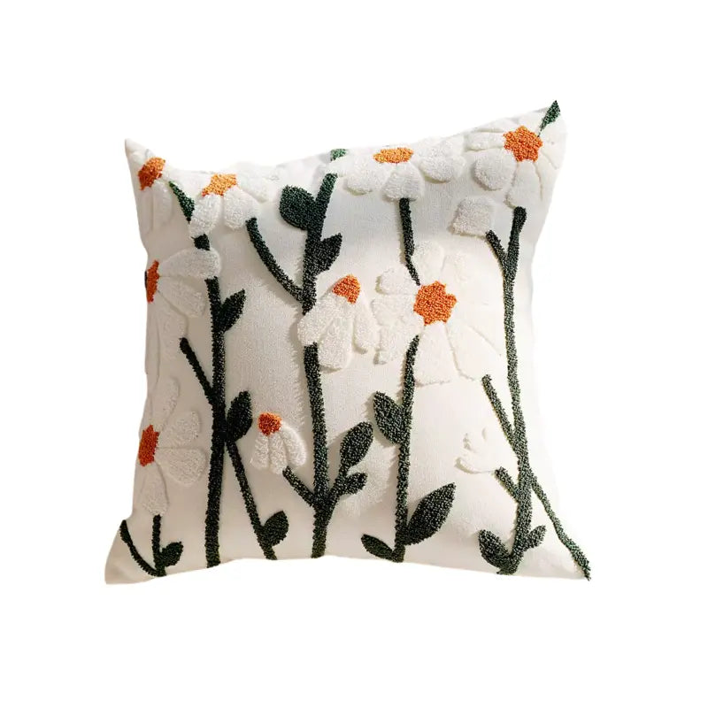 Housse de coussin fleur fond blanc