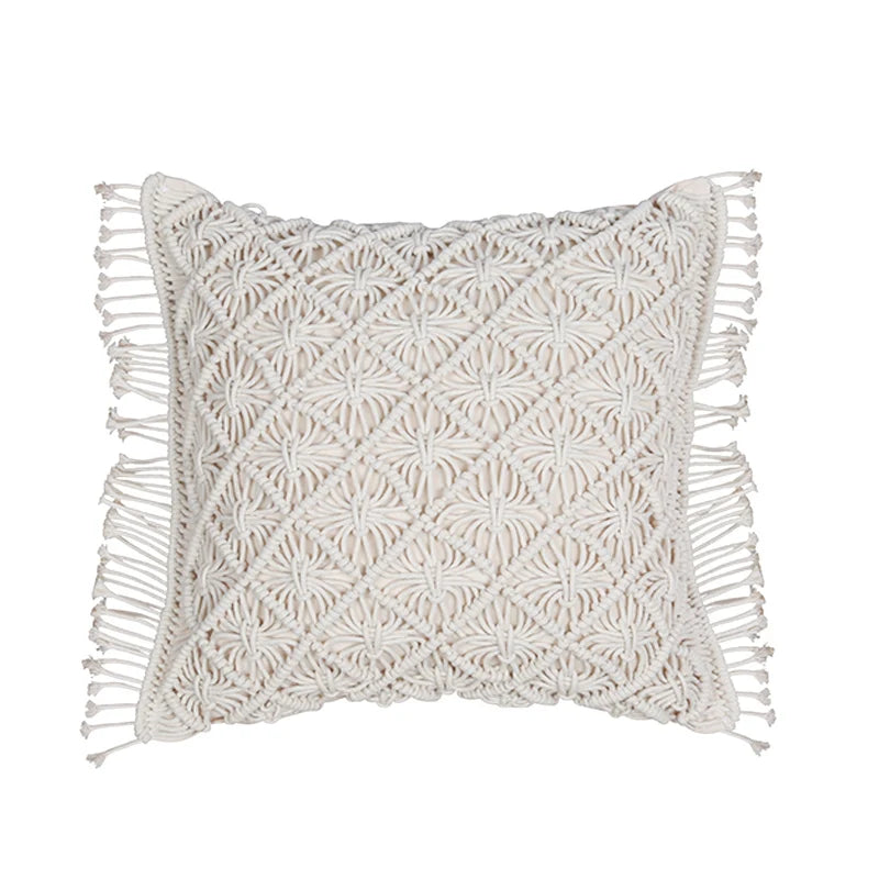 Housse de coussin macramé carré blanc