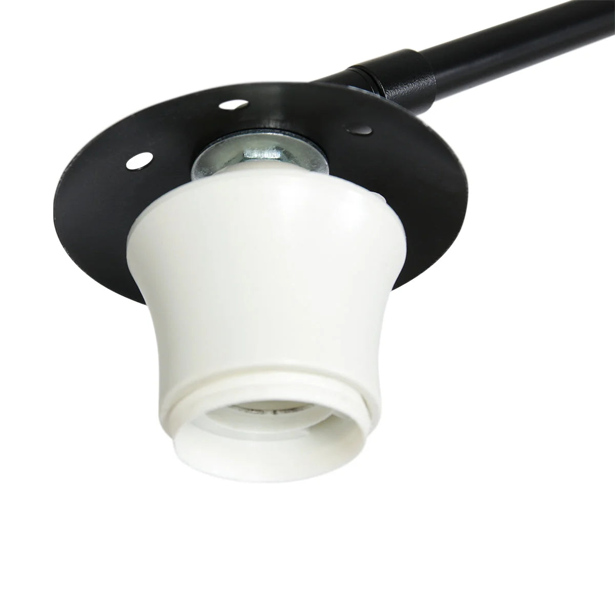 Douille de lampe en plastique blanc avec plaque de montage en métal noir