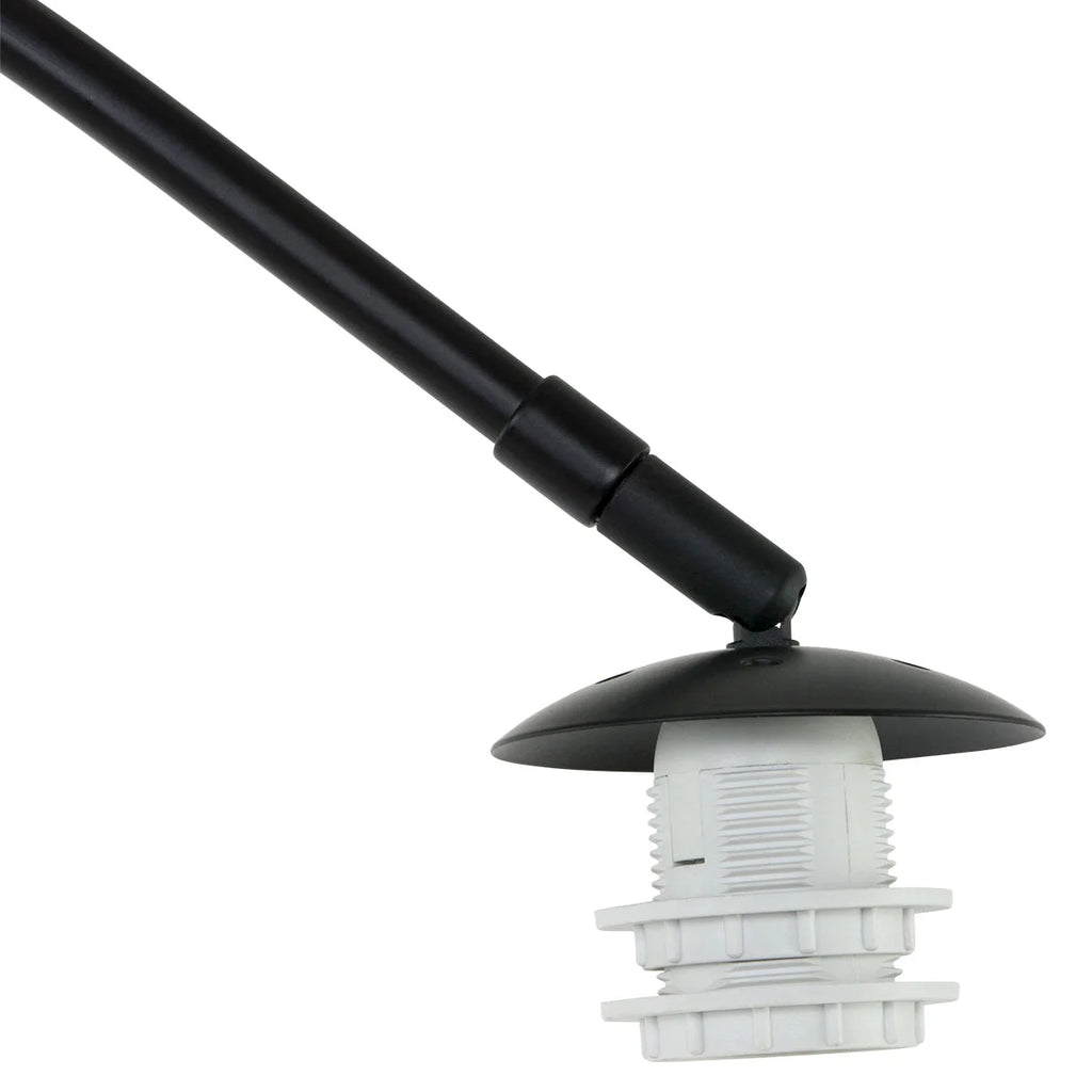 Lampe à arc noire avec abat-jour blanc nervuré, H 180 cm