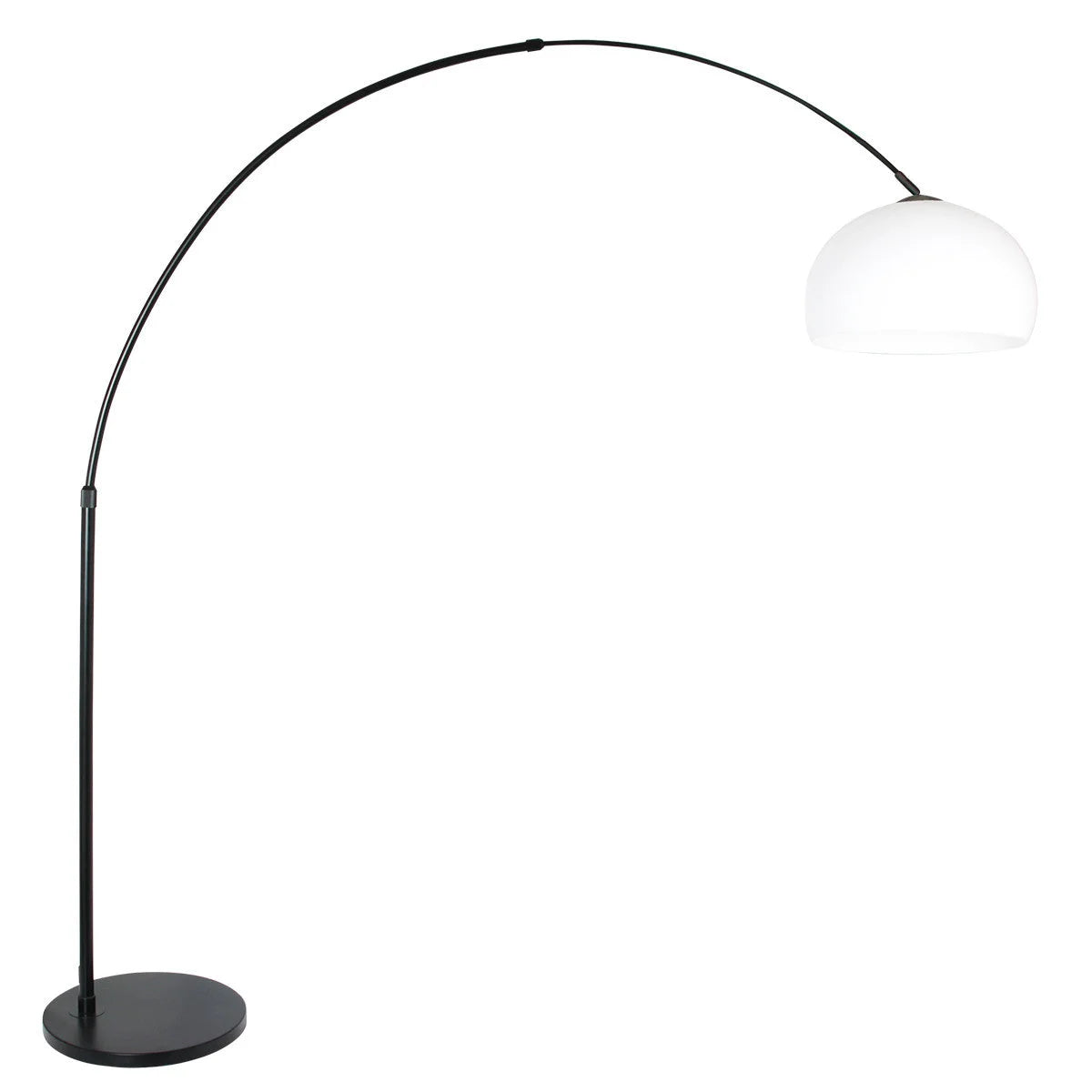 Lampadaire arc en métal noir avec abat-jour blanc hémisphérique de 230 cm