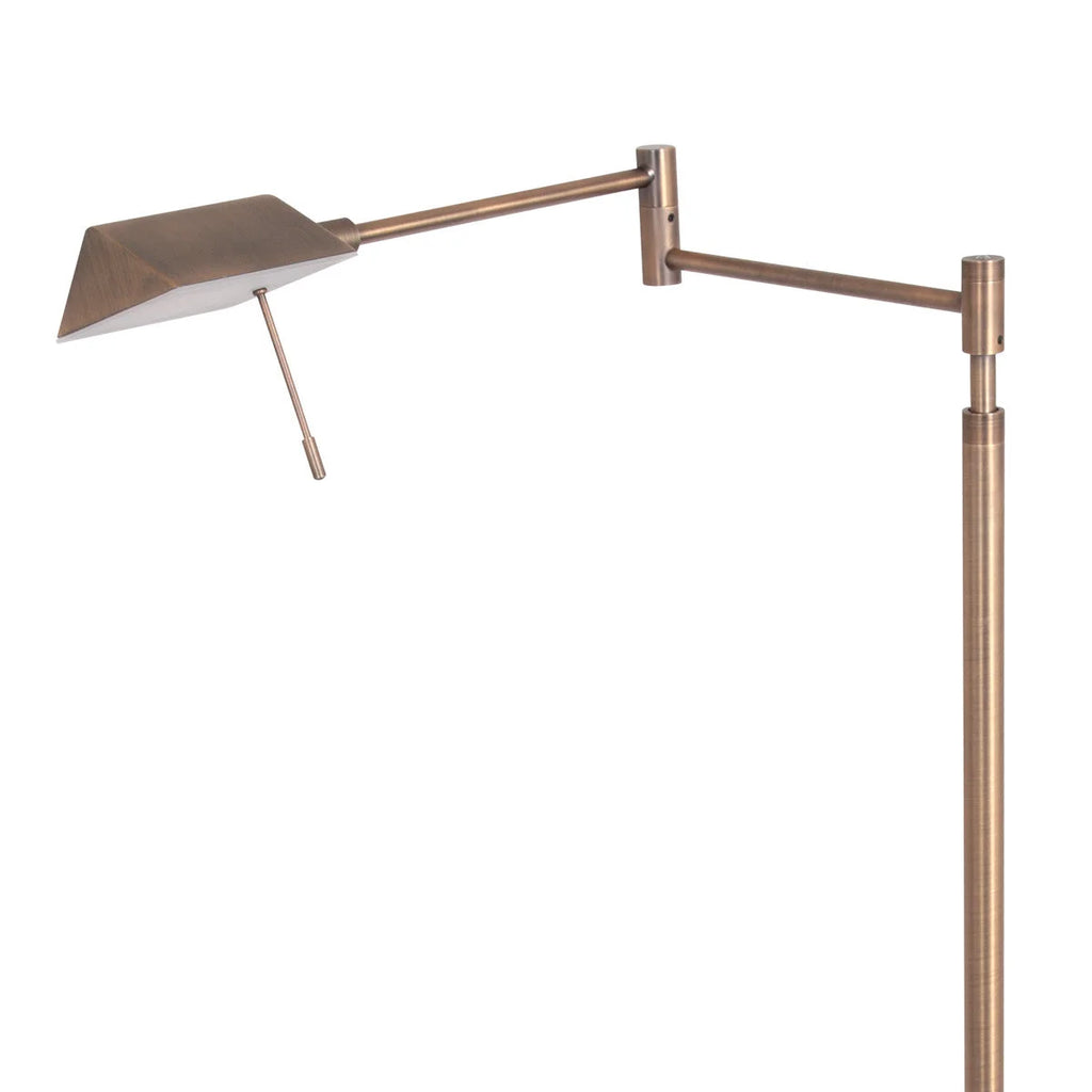Lampadaire liseuse en métal bronze brossé avec abat-jour rectangulaire orientable