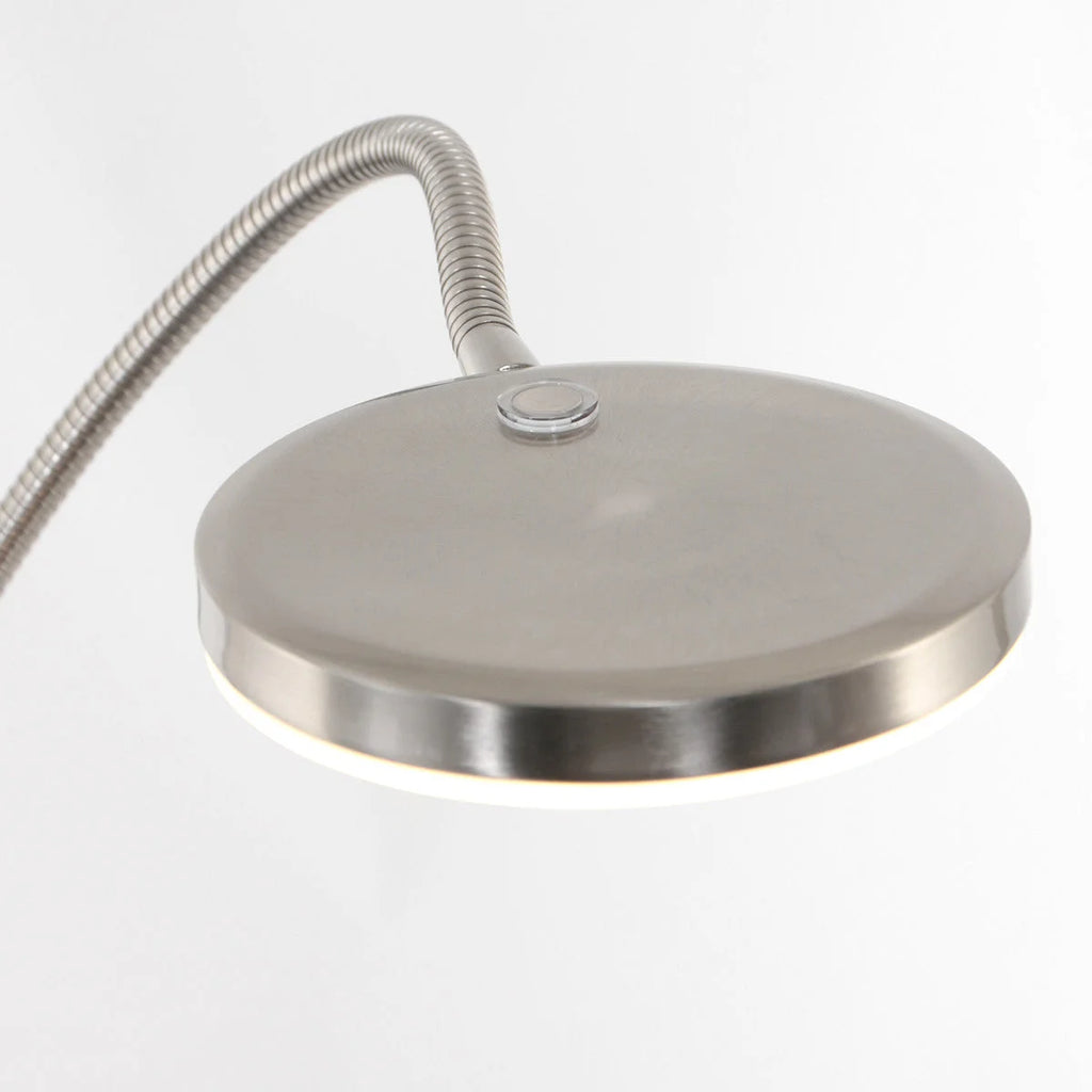Lampe LED argentée à bras orientable et variateur, H132 cm, style moderne en métal