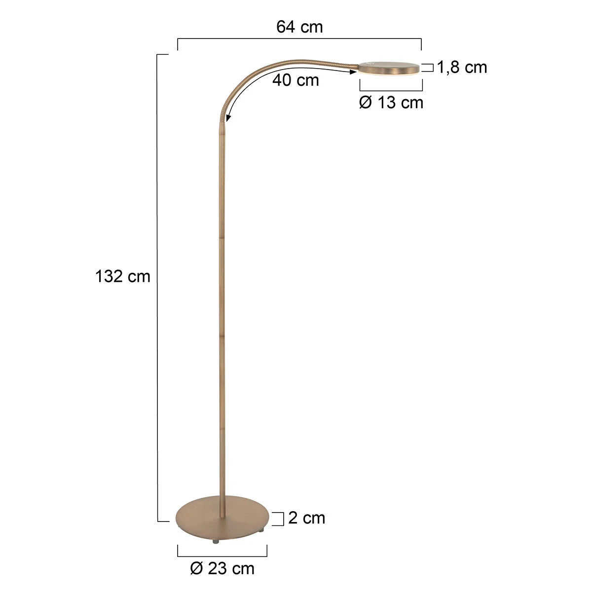 Lampe de sol en métal bronze tête orientable dimmable avec dimensions H132 cm