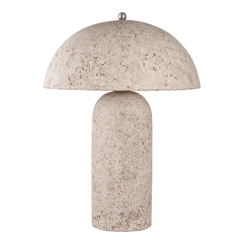 Lampe à poser effet pierre beige dôme champignon en papier mâché – H49 cm