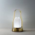 Lampe à poser effet lanterne en laiton et verre texturé, H23 cm
