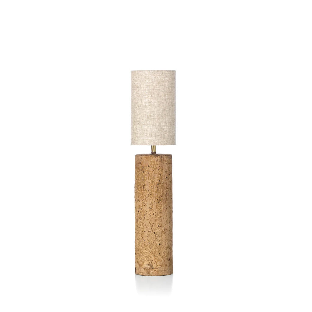 Lampe à poser en papier mâché organique boue H40 cm avec abat-jour beige tressé