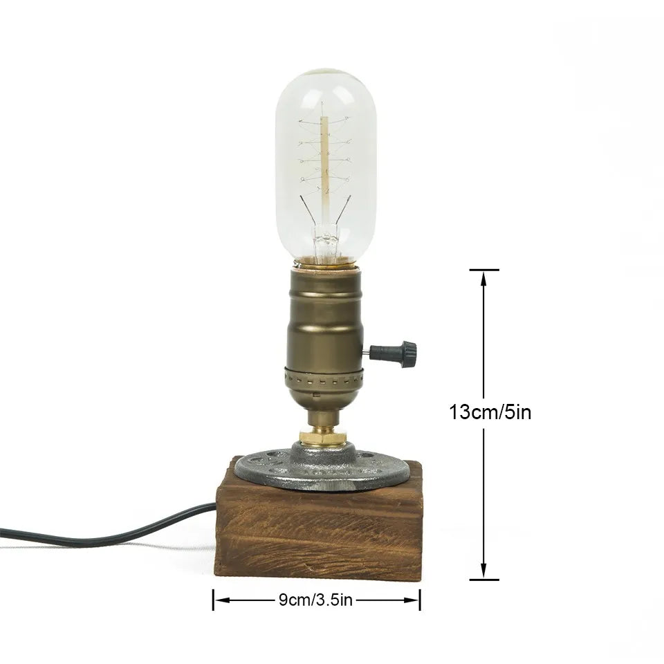 dimensions de la lampe bois vintage : hauteur 13 cm, largeur 9 cm