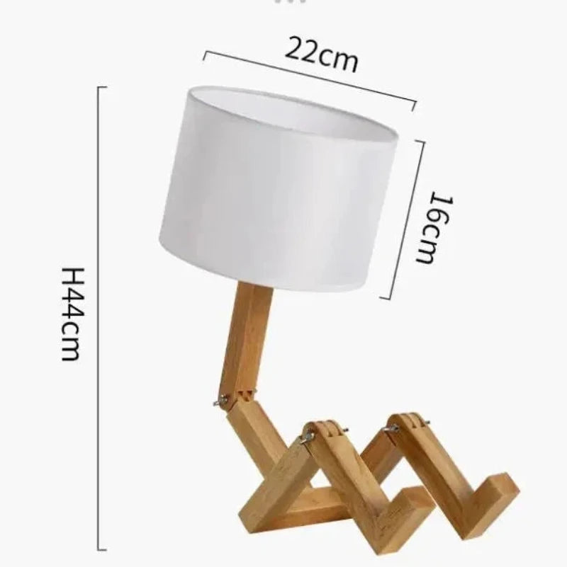 Lampe de chevet bonhomme en bois avec les dimensions indiquées (44 cm de hauteur)