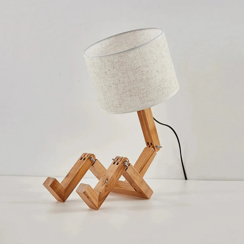 Lampe de chevet bonhomme en bois gris