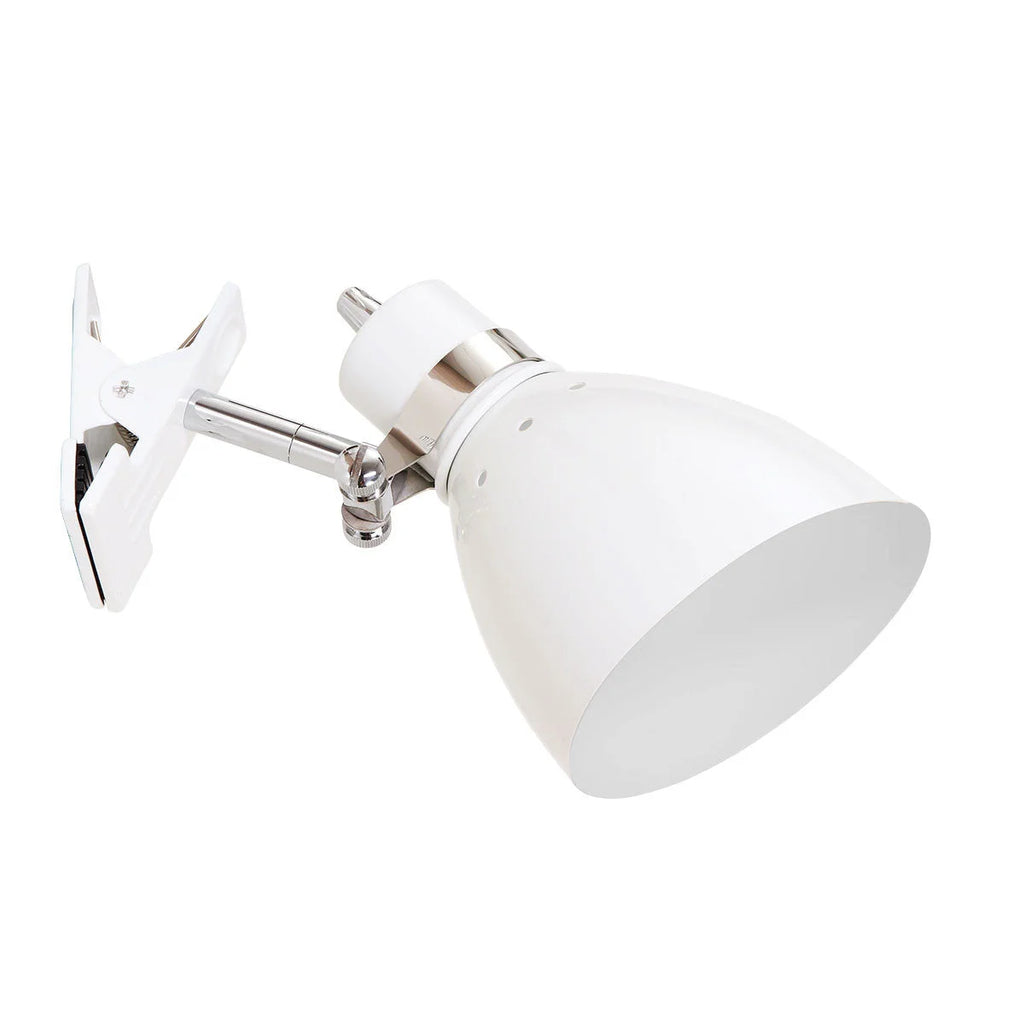 Lampe de bureau clip-on en métal blanc orientable avec interrupteur intégré