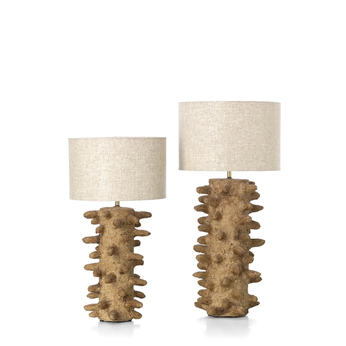 Lampe de table organique en céramique texturée marron avec abat-jour beige, H41 cm