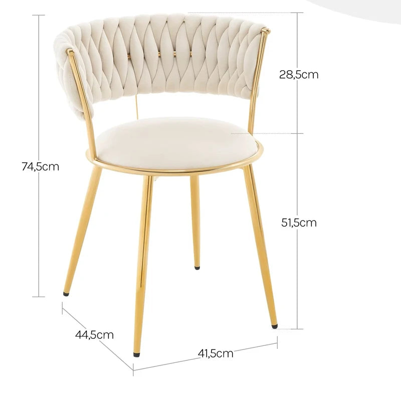 Chaise en velours crème avec indication des dimensions