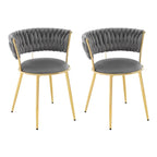 Lot de 2 chaises en velours gris avec pieds dorés sur fond blanc
