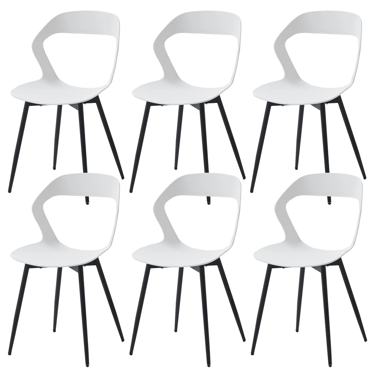  Lot de 6 chaises contemporaines blanches avec pieds noirs, design moderne et épuré.