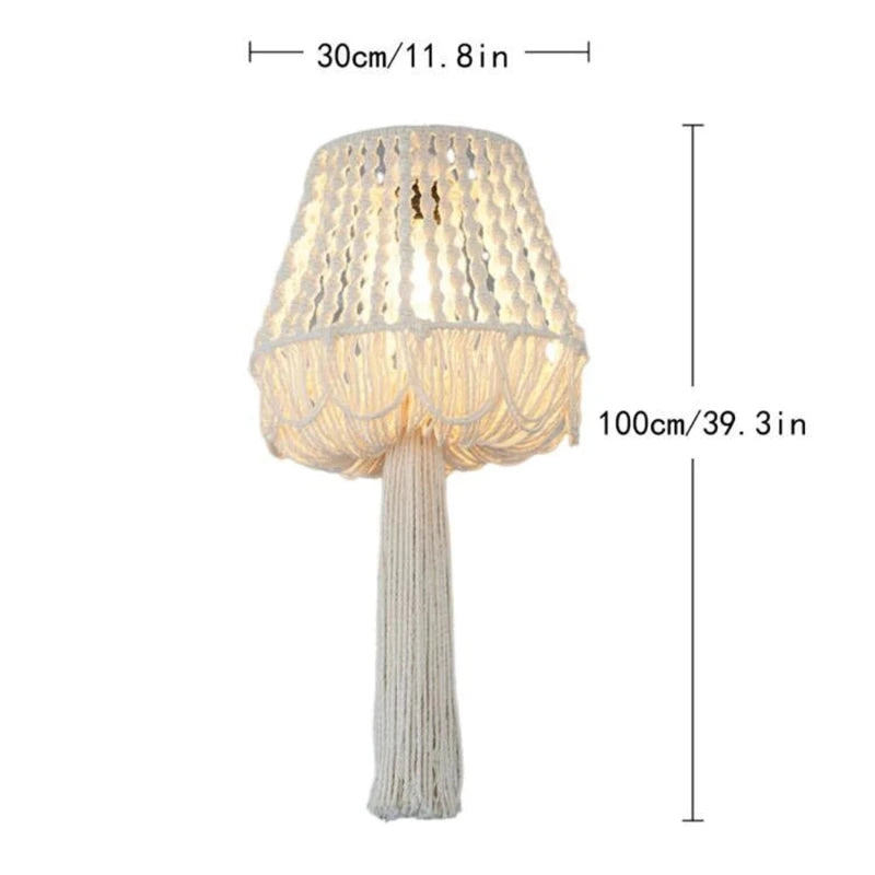 Illustration des dimensions du lustre en macramé suspendu, avec un diamètre de 30 cm et une hauteur de 100 cm.