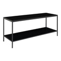 Table console noir à deux étages en métal, étagères ouvertes, 100x36 cm